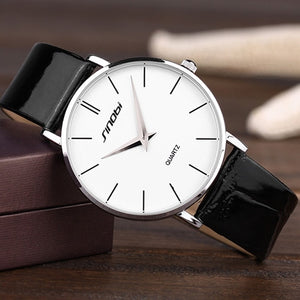 SINOBI Men's Ultra Thin Classic Casual Quartz Wristwatch with Leather Band